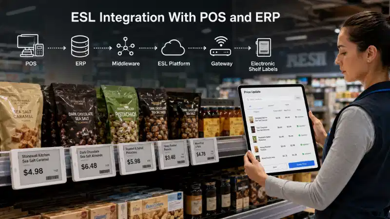 Integración de etiquetas electrónicas para estantes con POS y ERP: API, mapeo...